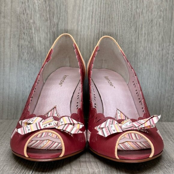 Kenzie Shoes Womens 9M Harvest Laser-Cut Peep Toe High Heel Pumps Leather Red - Picture 2 of 12